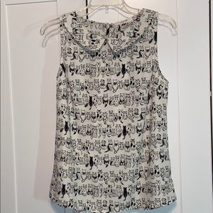 ModCloth Cat Printed Peter Pan Collar Blouse